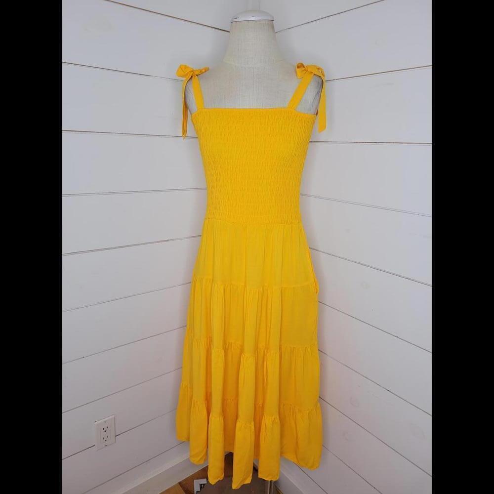 NWT Boutique Culture Code yellowish gold maxi tiered dress